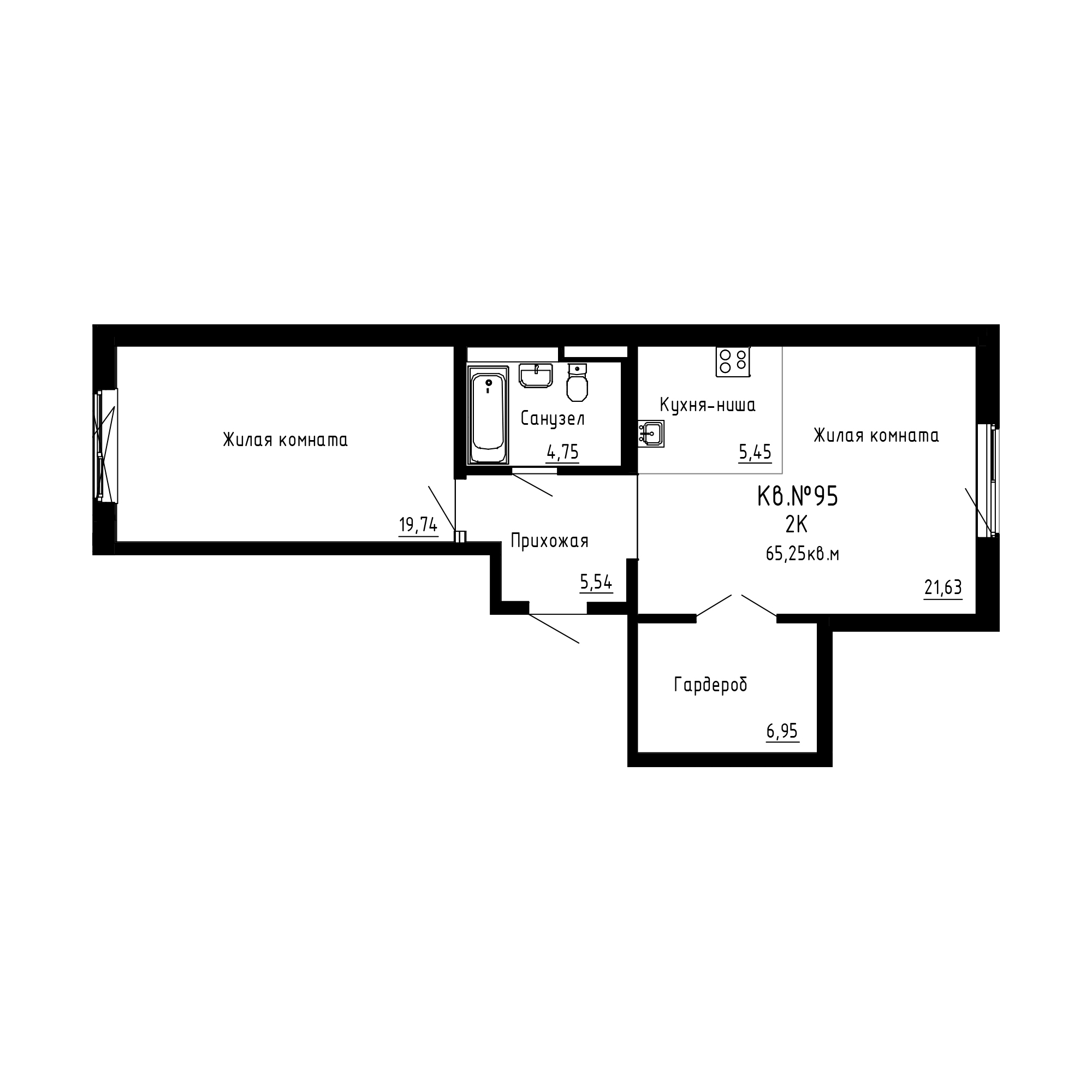 ЖК ДНС Сити (DNS Сити), 2-комн кв 65,25 м2, за 10 779 750 ₽, 1 этаж